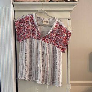 Savanna Jane Floral and Striped Blouse - Red and White